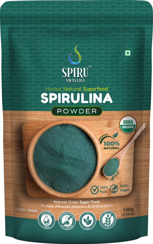 spiru swastha Spirulina Powder | 100% Pure & Natural | For Immunity, Digestion & Skin Health Plant-Based Protein(100 g, No Flavor)