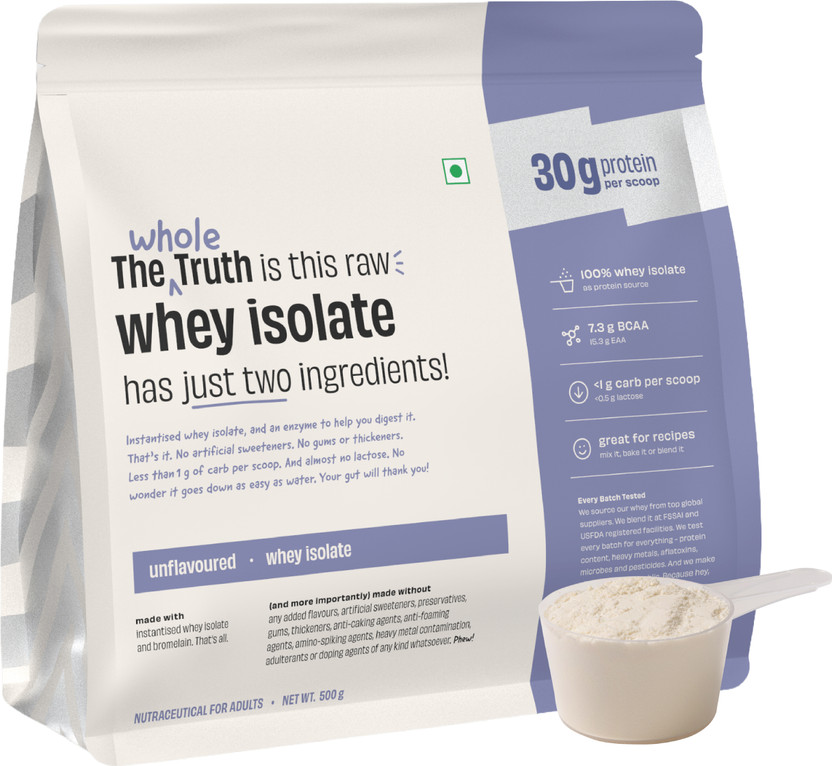 The The Whole Truth Whey Protein Isolate Unflavoured|30g Protein per scoop|7.7g BCAA|100% Authentic Whey Protein(0.5 kg, Unflavoured Isolate 30g) - Flipkart Deal