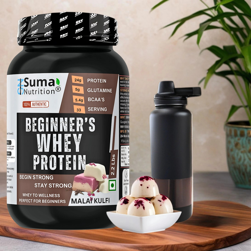 sumanutrition Beginner's Whey Protein Powder - 1Kg with Free Shaker | 0 Sugar | Muscle Growth Whey Protein(1 kg, Malai Kulfi)