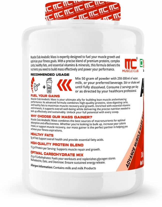 Anabolic Mass Gainer High-Calorie Weight Gainer with Protein Chocolate Flavor Weight Gainers/Mass Gainers 3