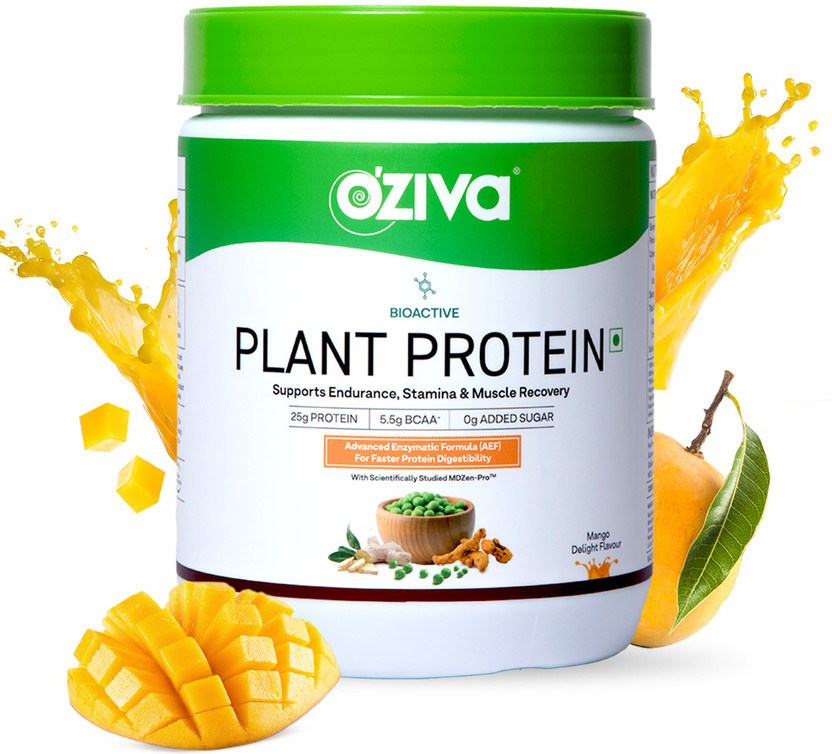 OZiva Bioactive Plant Protein (25g Vegan Protein) for Endurance & Muscle Recovery Plant-Based Protein(500 g, Mango Delight)