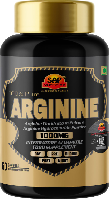 SAP Nutrition | Arginine | Gold Series | Power, Pumps, Performance | Unflavoured | 1000mg Pre Workout(60 Capsules, Gold Series)