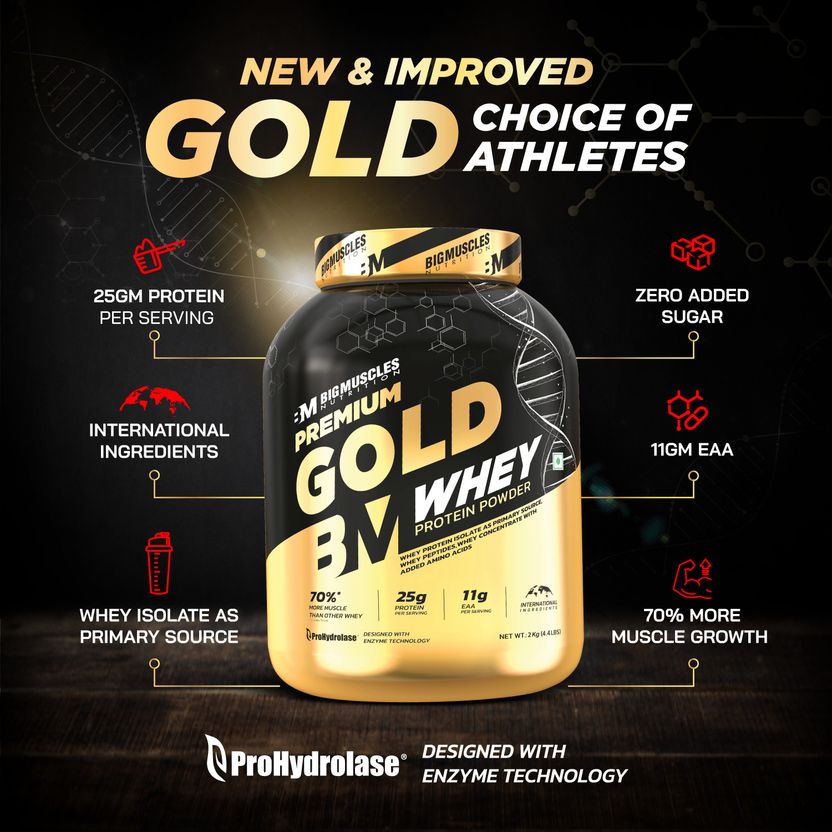 Premium Gold Whey | 25g Protein Per Serving, 0g Sugar,5.5g BCAA Whey Protein 3