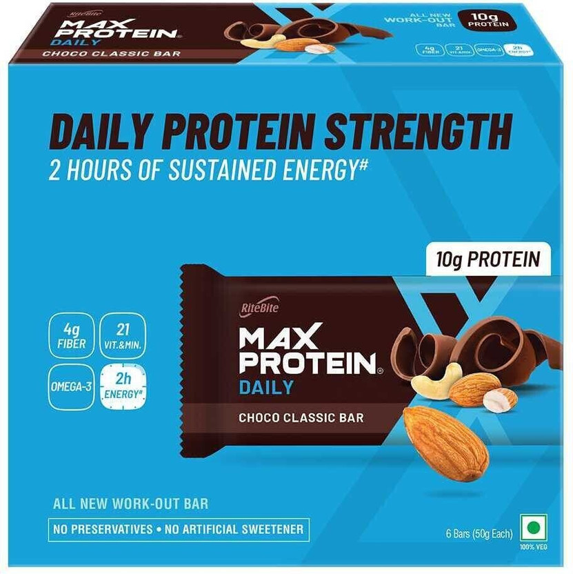 RiteBite Max Protein Daily Choco Classic 10g Protein Bars with 5g Fiber, 0 Added Sugar Protein Bars(300 g, Choco Classic)