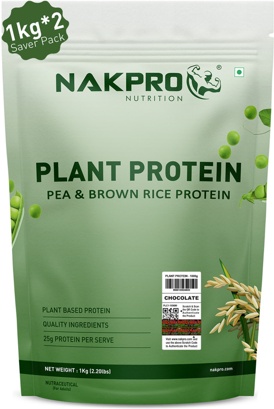 Nakpro Plant protein powder | Pea & Brown rice Blend | 25g Pro | Plant-Based Protein(2 kg, Chocolate)