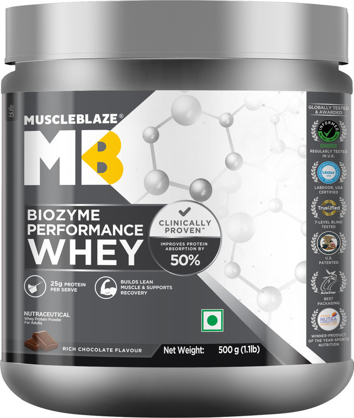 MUSCLEBLAZE Biozyme Performance Whey Protein(500 g, Rich Milk Chocolate)