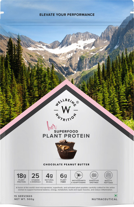 Wellbeing Nutrition Vegan Plant Protein Powder for Women | Pea Protein & Brown Rice Protein Isolate Plant-Based Protein(500 g, Chocolate Peanut Butter)