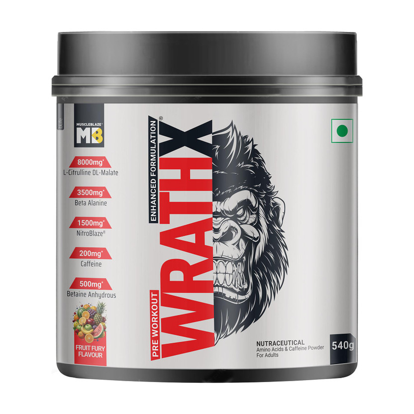 MUSCLEBLAZE WrathX with Caffeine, Citrulline & Beta Alanine | Trustified Certified Pre Workout(540 g, Fruit Fury)