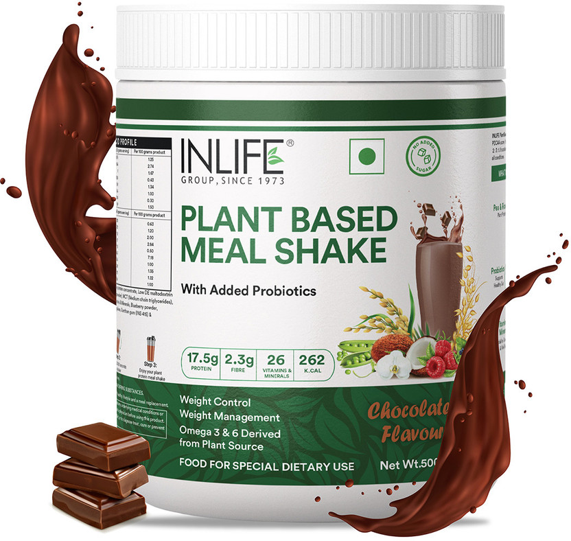INLIFE Vegan Plant Based Nutritional Meal Replacement Shake for Men and Women, 500g Plant-Based Protein(500 g, Chocolate)