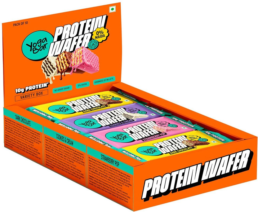 Yogabar 10g Protein Wafer Bars | 0% Maida|Goodness of Millets 10 Bars Protein Wafer(40 g, Cookie & Crème, Dark Chocolate, Strawberry)