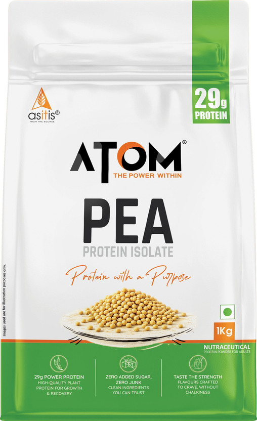 AS-IT-IS Nutrition Atom Pea Protein DigeZyme Easy Digest & Fast Absorbing for Muscle Growth Plant-Based Protein(1 kg, Caramelized Banana)