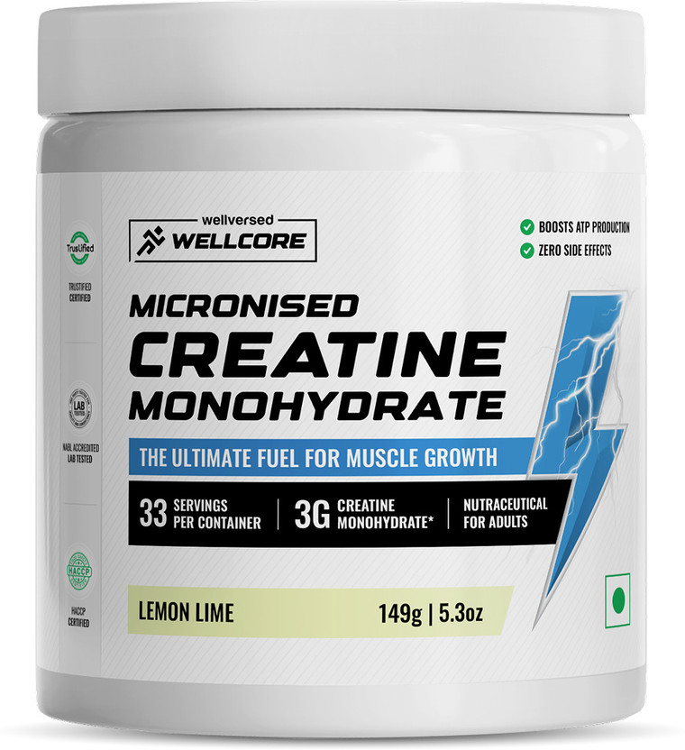 Wellcore Micronised Creatine Monohydrate | Lab Tested | Enhanced Absorption | 100% Pure Creatine(149 g, Lemon Lime)