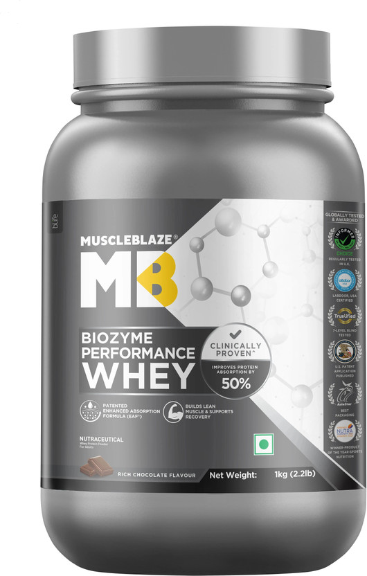MUSCLEBLAZE Biozyme Performance Whey Protein Powder, 25g Protein Per Scoop Whey Protein(1 kg, Rich Chocolate)