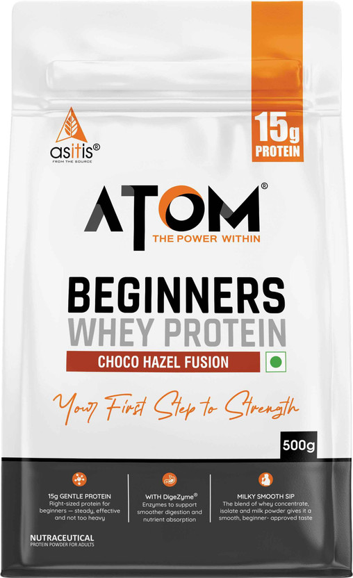 AS-IT-IS Nutrition ATOM Beginners | Accelerates Muscle-building | Whey Protein(500 g, Choco Hazel Fusion)