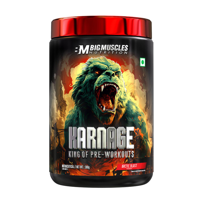 BIGMUSCLES NUTRITION Karnage Preworkout |For Pump, Focus, Energy, Strength & Endurance | 60 Servings Pre Workout(300 g, Arctic Blast)