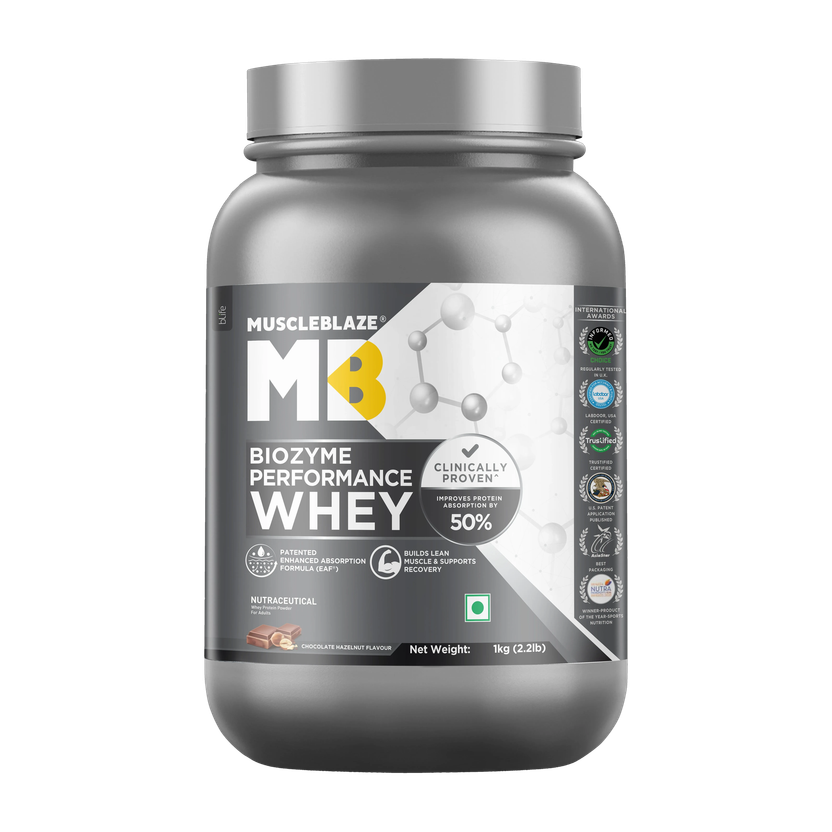 MUSCLEBLAZE Biozyme Performance Whey Protein(1 kg, Chocolate Hazelnut)
