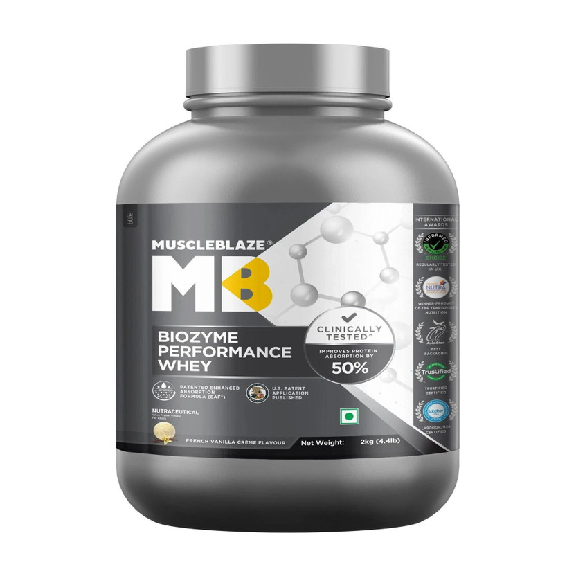 MUSCLEBLAZE Biozyme Performance Whey Protein Powder, 25g Protein Per Scoop Whey Protein(2 kg, French Vanilla Crème)
