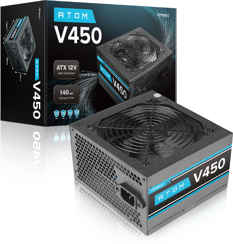 Antec Atom V450 450 Watts Gaming PSU with 3 SATA Cables(Black)