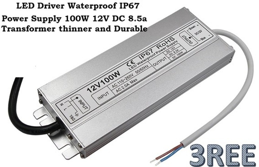 3REE IP67 Power Supply 100W 12V DC 8.5a Transformer thinner and Durable 100 Watts Server PSU with 2 SATA Cables(White)