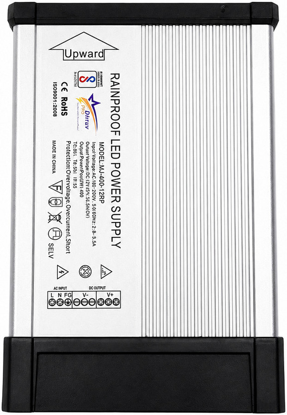 DHRUV-PRO 12V Switched Rainproof Power Supply (Silver) (12V 400W 180x120x56mm)-Small Body 400 Watts Computer PSU with 4 SATA Cables(Silver)
