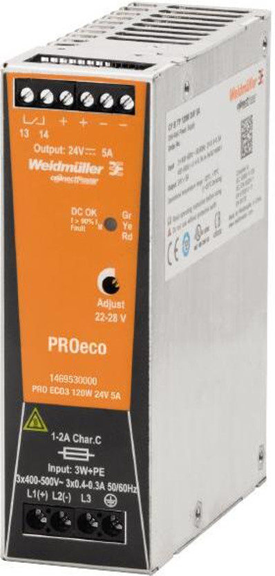 Weidmuller PRO ECO 120 Watt , 24 V DC 5 Amp SMPS , 1469480000 120 Watts Computer PSU with 0 SATA Cables(Orange)