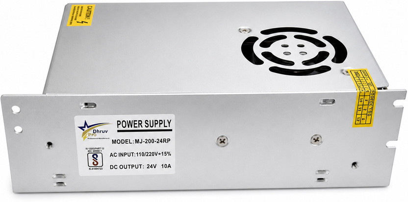 DHRUV-PRO DHRUV-PRO Led Indicator 24 Volt / 10 Amp DC Output Power Supply Metal Case Type Power Supply Adaptor for CCTV Camera AC Input 100/240vAC 240 Watts Computer PSU with 7 SATA Cables(Silver) - Flipkart Deal