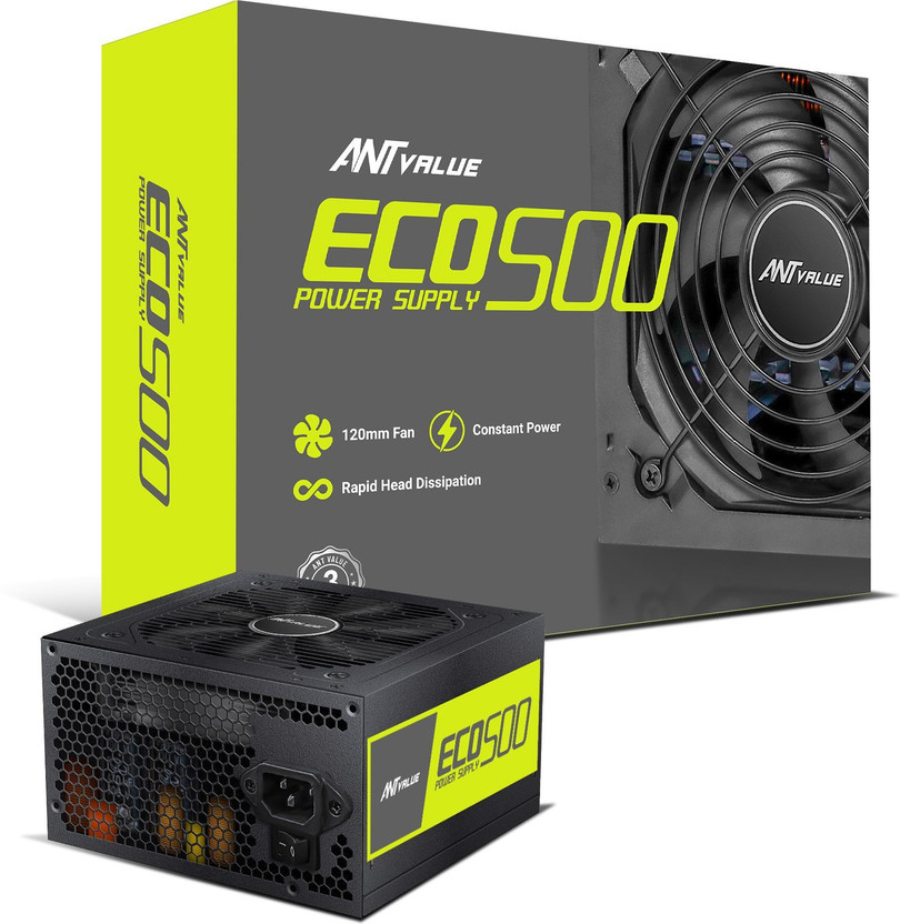 Ant Esports Ant Value ECO 500 500 Watts Gaming PSU with 4 SATA Cables(Black)