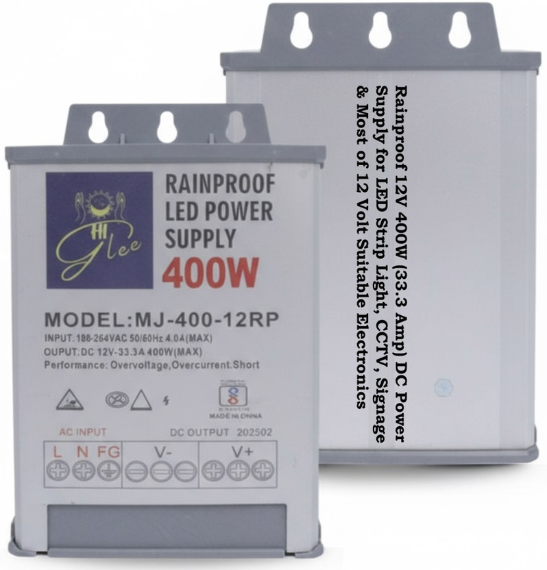 3REE Rainproof0 12V 400W (33.3 Amp) DC Power Supply for 12 Volt Suitable Electronics 400 Watts Server PSU with 0 SATA Cables(White)