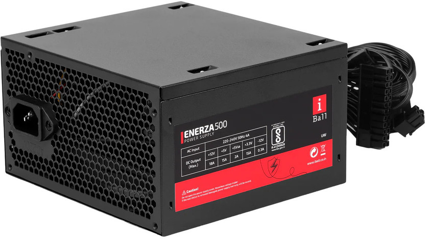 iBall ENERZA 500 (Power-250B) Power Supply 500 Watts Computer PSU with 2 SATA Cables(Black)