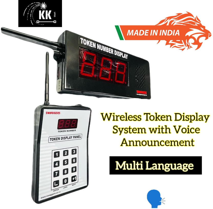 KK MART Ding Dong, Hindi, English, Marathi, Gujarati, Telugu, Tamil, Kannada, Malayalam) 3 Digit Wireless Token Display System with Multi Language Voice Announcement Indoor PA System(75 W)