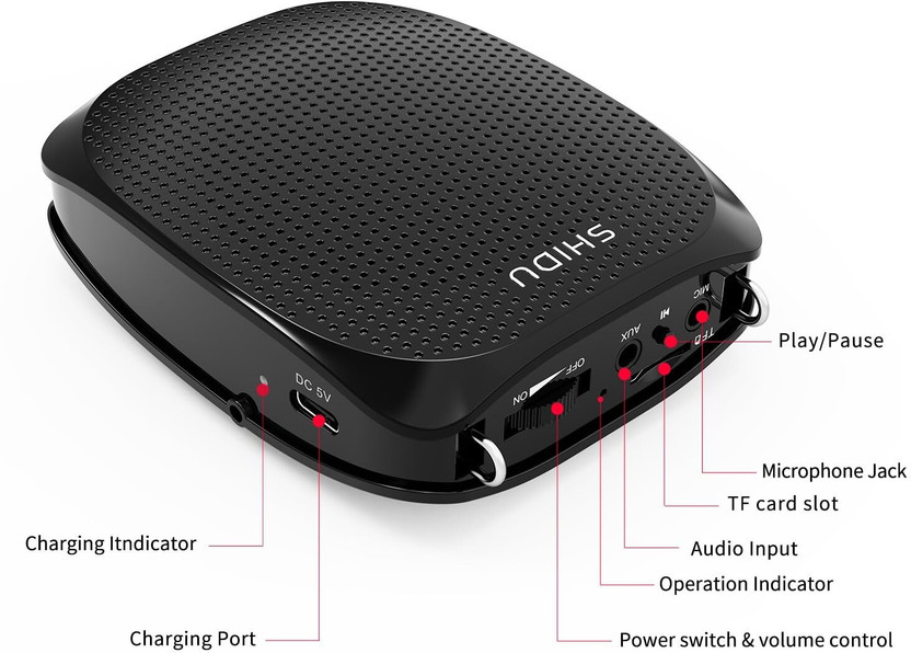 Shidu (OPEN BOX) S515 Portable Rechargeable Voice Amplifier, Wired Neckband Microphone Indoor PA System(10 W)