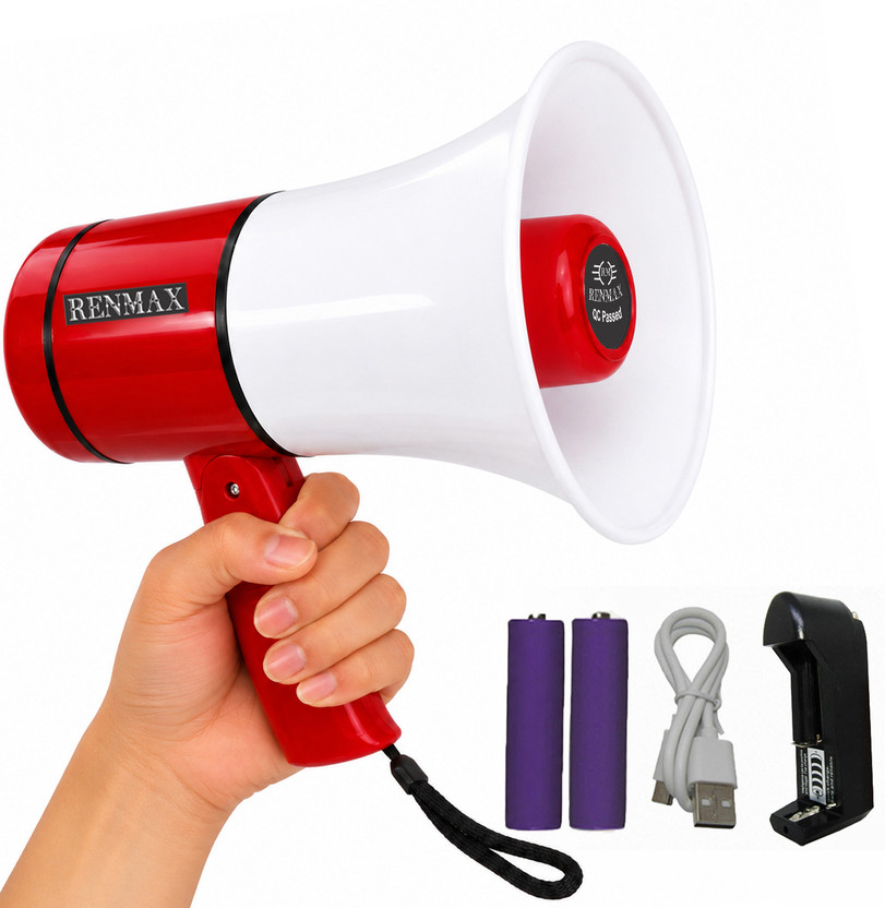RENMAX Handheld Dual Battery Portable Rechargeable Bluetooth Megaphone With Multi Voice & USB-127 Outdoor, Indoor PA System(300 W)