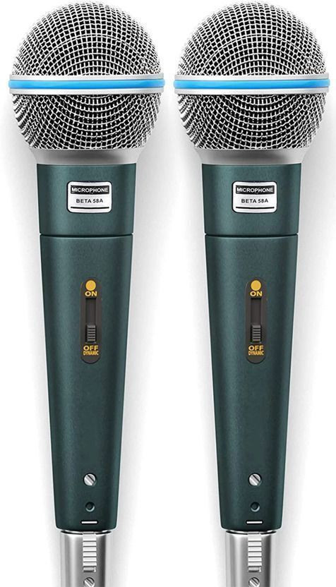 BALRAMA 2pc Microphone Beta 58A Dynamic Cardioid Vocal Wired Mic with XLR Cable Mike 58 Unidirectional Multi-Purpose Public Address PA Studio Meeting Dynamic Microphone Indoor PA System(0 W)