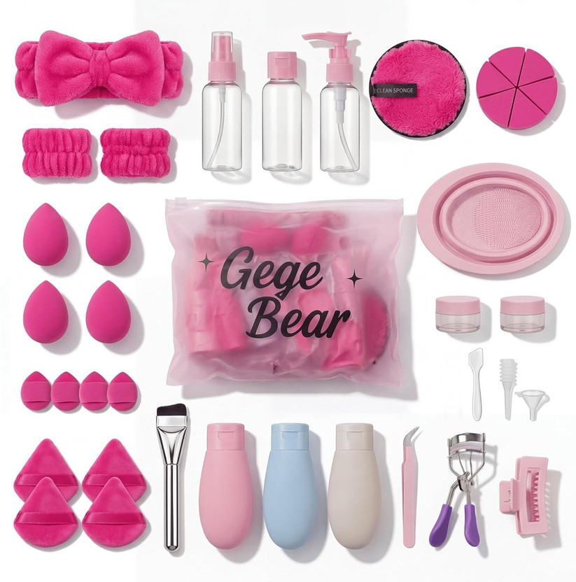 VONGEE VONGEE Gege Bear 38pcs Beauty Kit Hot Pink Makeup & Skincare Travel Set Pouch(38 Items in the set) - Flipkart Deal
