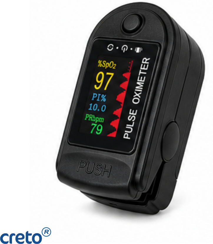 CRETO Black Pulse Oximeter with Easy Read TFT Display AAA Battery Included Pulse Oximeter(Black)