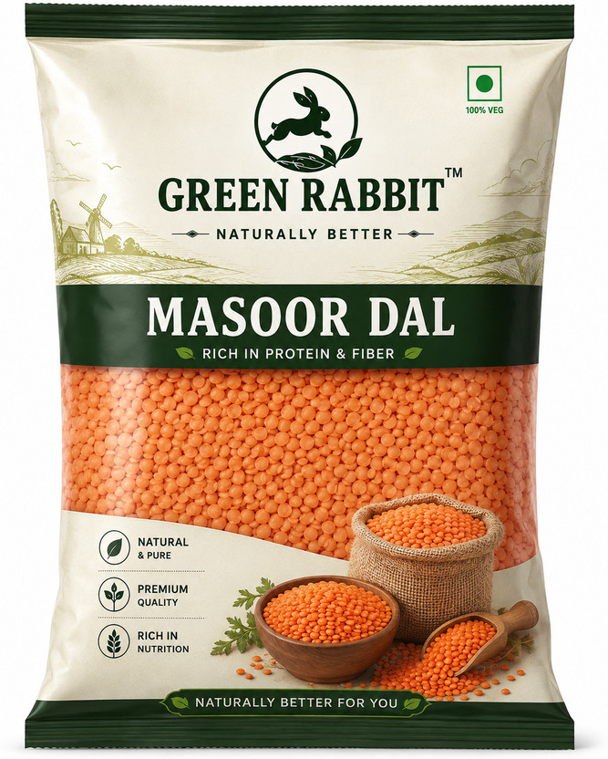 GREEN RABBIT Organic Unpolished Masoor Dal (Split)(500 g)
