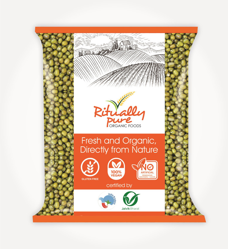 Ritually Pure Organic Green Moong Dal (Whole) (Moong Sabut)(500 g)