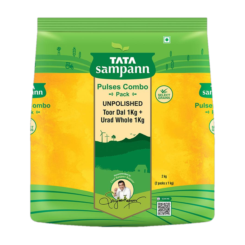 Tata Sampann Toor Dal 1 kg with Urad Dal (whole) 1 kg(2 kg)