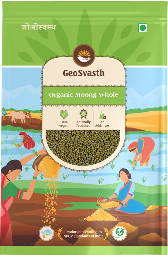 Geosvasth Organic Moong Dal (Whole) (Chemical & Pesticides Free | 100% Organic- Rich in Flavor)(500 g)