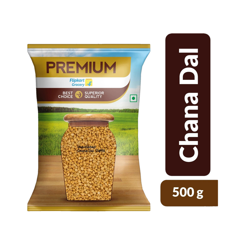Premium Unpolished Yellow Chana Dal (Split) by Flipkart Grocery(500 g)