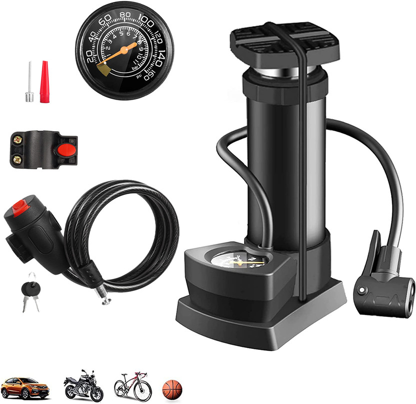 Manogyam Mini Bicycle Pump Bike Foot Pump With Bicycle Keylock 120 PSI Foot Car Pump(Black)