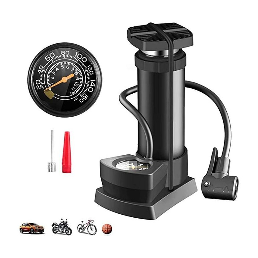 divinezon Portable High Pressure Foot Air Pump Heavy Compressor Cylinder with Pressure For Bicycle, Car, Motorcycle, Football Pump Pump(Black, Silver)