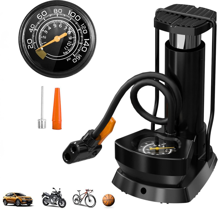 GJSHOP Portable High Pressure Bicycle Foot Pump with Pressure Gauge & Cylinder Ball, Balloon, Basketball Pump, Bicycle, Football Pump, Volleyball Pump Pump(Black)