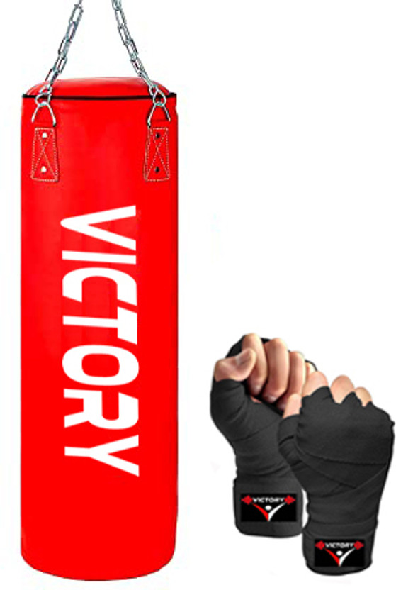 VICTORY Unfilled Heavy Premium Boxing Bag with Boxing Hand Wrap with Chain Hanging Bag(3 Feet, 36 inch)