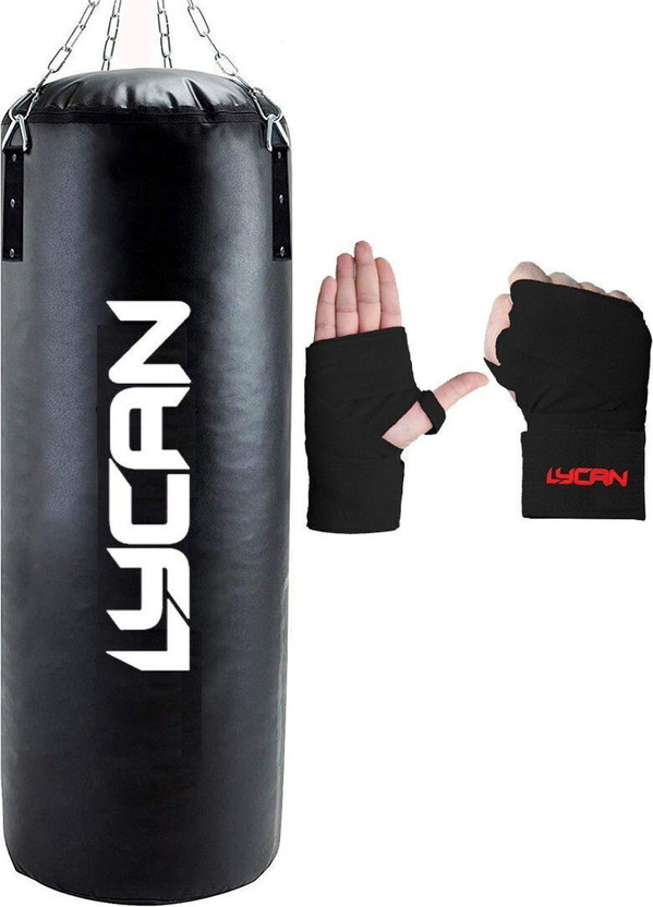 LYCAN UNFILLED Heavy Premium SRF With Chian & Hand Wrap For Fitness Punching Hanging Bag(3 Feet, 3 inch)