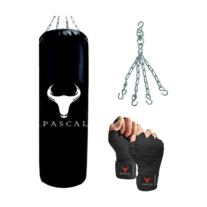 Pascal 2Ft Unfilled Black Professional Boxing Bag with Steel Chain & Hand wrap Hanging Bag(2 Feet, 24 inch)