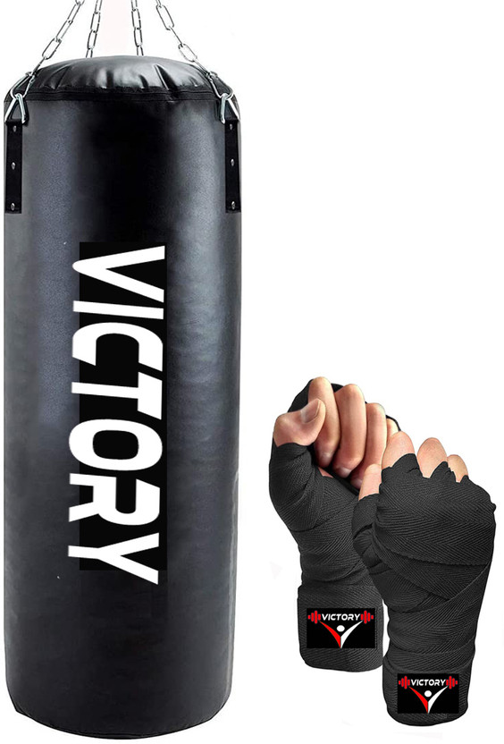 VICTORY Unfilled Heavy Premium Boxing Bag with Boxing Hand Wrap with Chain Hanging Bag(3 Feet, 36 inch)