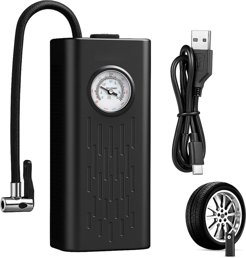 HUNITI Portable Electric Tyre Inflator Pump 150 psi Tyre Air Pump for Car & Bike(Type-C Charging, Rechargeable, Air Compressor, Air Inflator)