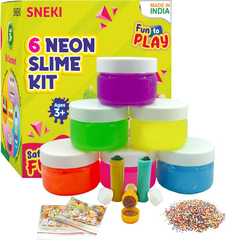 sneki 6 Pack Neon Multicolor Slime Kit Toys jelly putty clay set For