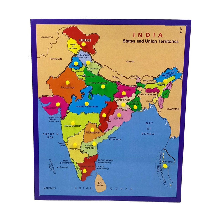Ashmi Wooden Large Premium Map of India Jigsaw Puzzle with State For Knowledge & Learning Aids, Board Game Best Gift For Kids and home office decor Age 5+(20 Pieces)